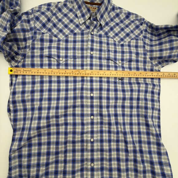 Miller Ranch Mens Plaid Snap Button Western Shirt Blue White Size L - Picture 7 of 9